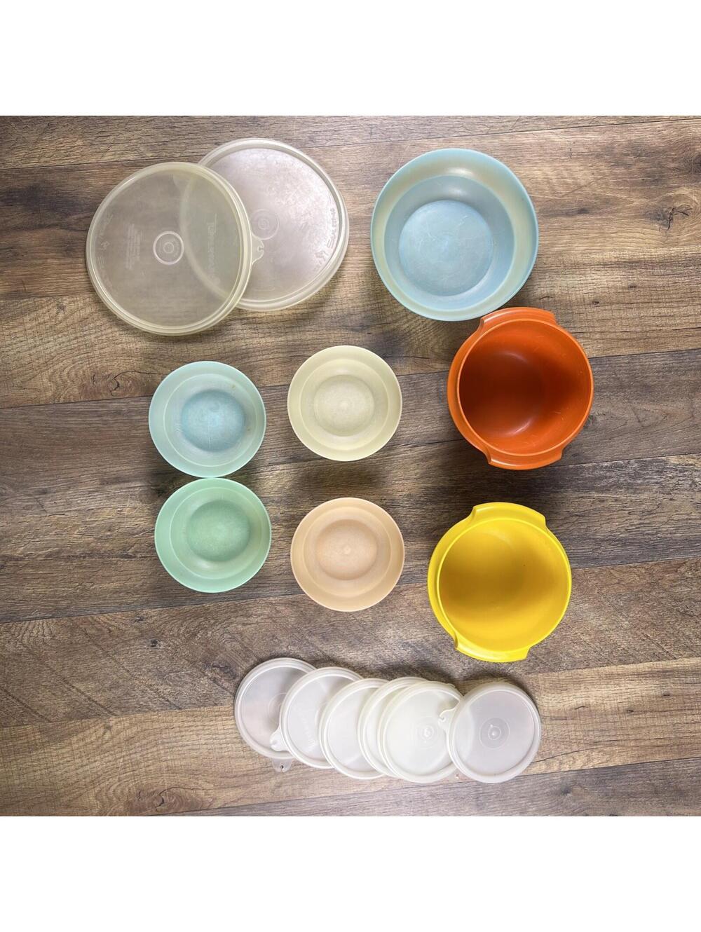 Vintage Tupperware Pastel Cereal Bowl with Random Lids Assorted Colors Mismatch